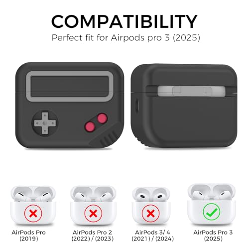 TRONWIN for AirPods Pro 3 Case - 2025 Silicone Game Console Design Case for Apple AirPods Pro 3rd Generation, Cute Airpod Pro 3 Cover for Men/Women (Black) - Image 2