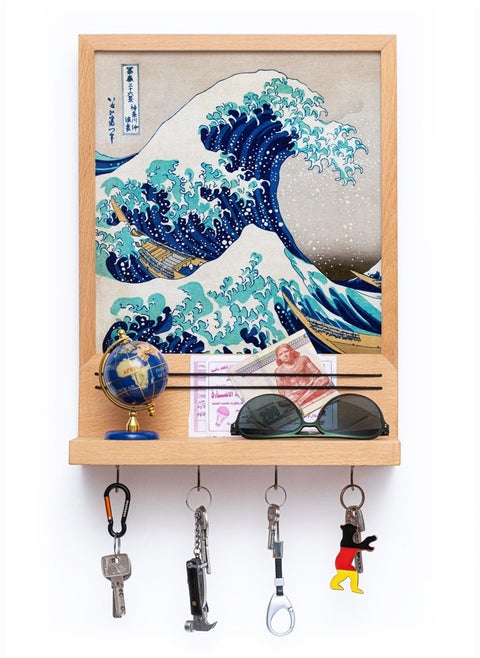 Wall mounted multi-function organizer and Key holder - Made of 100% solid beech wood + High-quality artwork printed on 100% cotton canvas - Printed using water-based eco-friendly ink