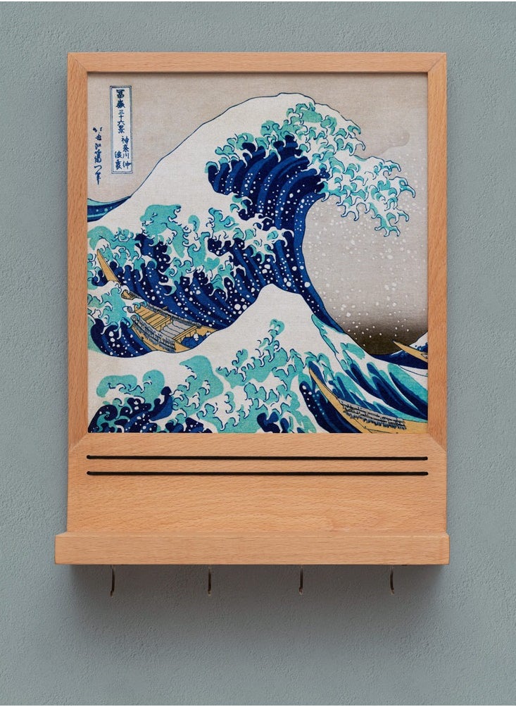 Wall mounted multi-function organizer and Key holder - Made of 100% solid beech wood + High-quality artwork printed on 100% cotton canvas - Printed using water-based eco-friendly ink