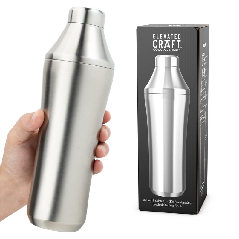 Elevated Craft Hybrid Cocktail Shaker  Premium Vacuum Insulated Stainless Steel Cocktail Shaker  Innovative Measuring System  Martini Shaker for the Home Bartender  28oz Total Volume