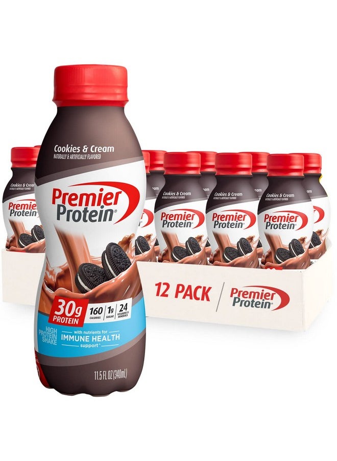 Premier Protein Premier Protein Shake, Cookies & Cream, 30g Protein, 1g Sugar, 24 Vitamins & Minerals, Nutrients to Support Immune Health 11.5 fl oz (12 Pack)  - Image 1