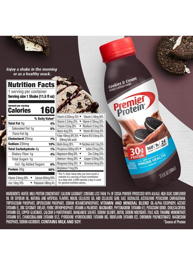 Premier Protein Premier Protein Shake, Cookies & Cream, 30g Protein, 1g Sugar, 24 Vitamins & Minerals, Nutrients to Support Immune Health 11.5 fl oz (12 Pack)  - Image 5