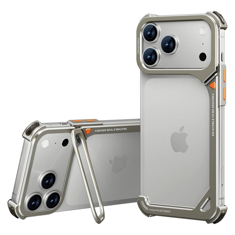 OATSBASF 9 Case for iPhone 17 Pro Max Bumper Case Metal, Aluminum Frame Slim Fit No Back Design, Compatible with MagSafe, Shockproof Protection, Minimalist Frameless Phone Case, Natural Titanium - Image 1
