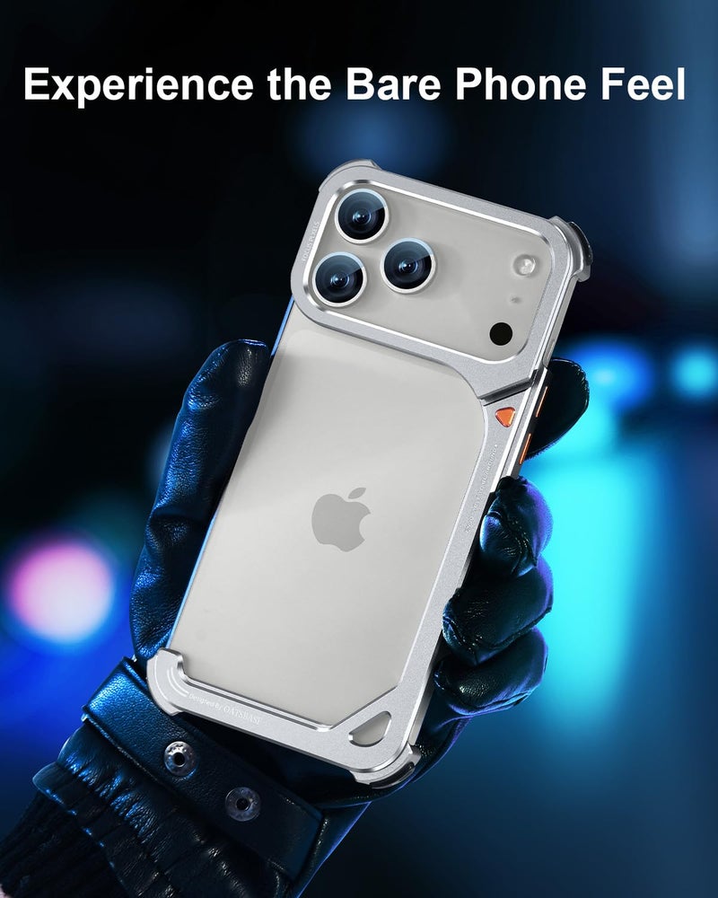 OATSBASF 9 Case for iPhone 17 Pro Max Bumper Case Metal, Aluminum Frame Slim Fit No Back Design, Compatible with MagSafe, Shockproof Protection, Minimalist Frameless Phone Case, Natural Titanium - Image 4
