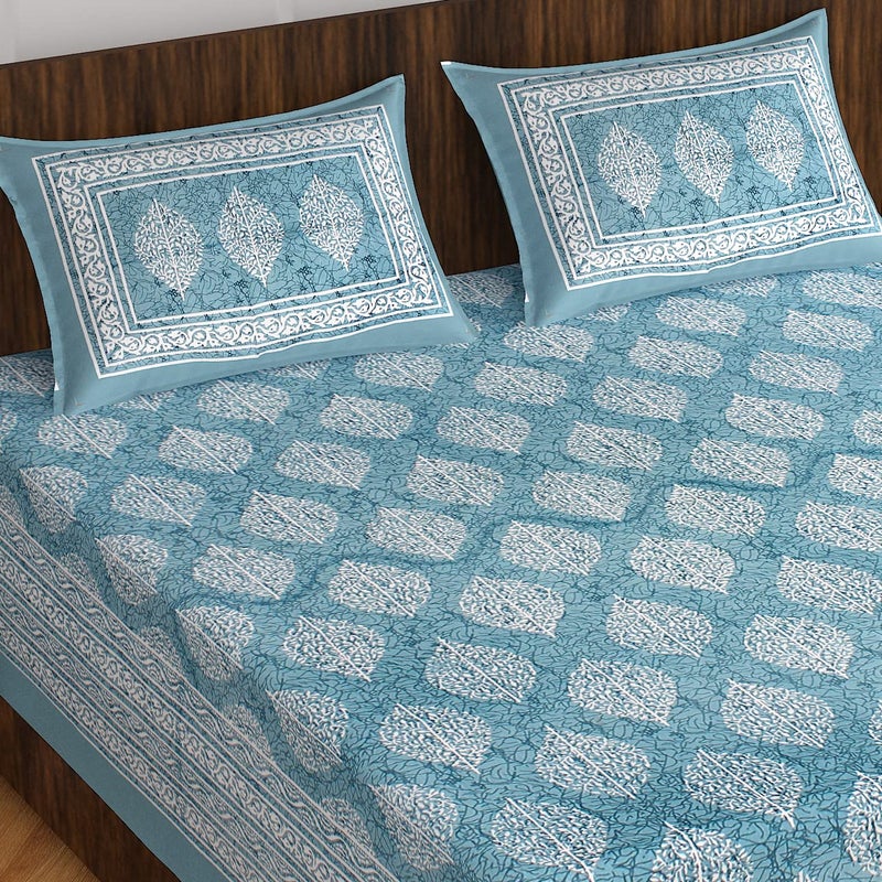Meejoya 100 Queen Size Rajasthani Jaipuri Traditional Sanganeri Print 144 TC Cotton Double Size Bedsheet with 2 Pillow Covers Multicolor Bedsheets 23 - Image 2