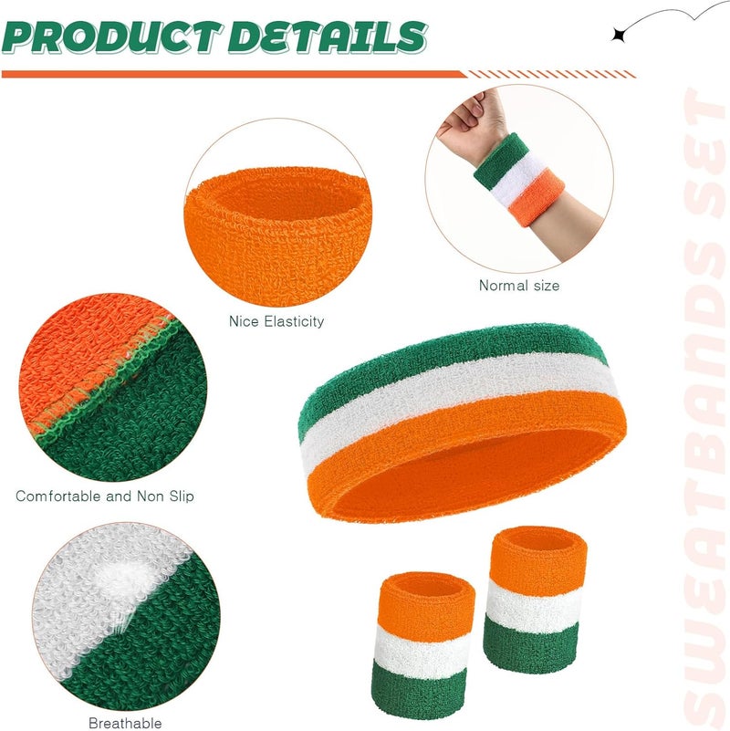 Bememo 6 Pcs Neon Sweatbands Set for Men Women 80s Tennis Striped Headband Sports Wristband Set Costumes Glow Cosplay Party - Image 4