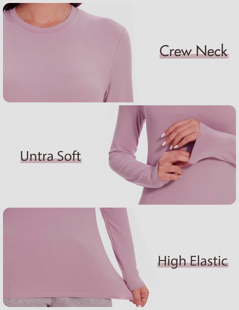 Kinglaman 5 Pack Womens Basic Long Sleeve Shirts Crew Neck Slim-Fit Fitted T Shirts Tops Undershirts Underscrub Baselayer 2 Black 1 White 1 Apricot 1 Pink X-Small - Image 5