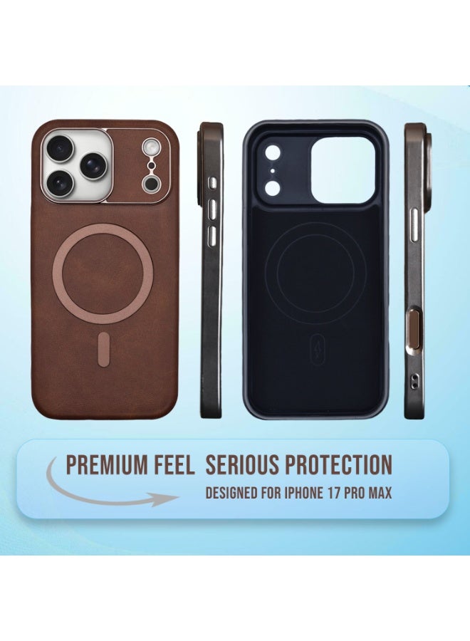 Elegant magnetic case with leather-look finish for iPhone 17 Pro Max. Slim, soft-touch, and shock-resistant design that protects your phone in style. - Image 3