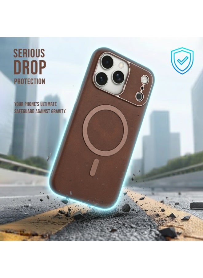 Elegant magnetic case with leather-look finish for iPhone 17 Pro Max. Slim, soft-touch, and shock-resistant design that protects your phone in style. - Image 4