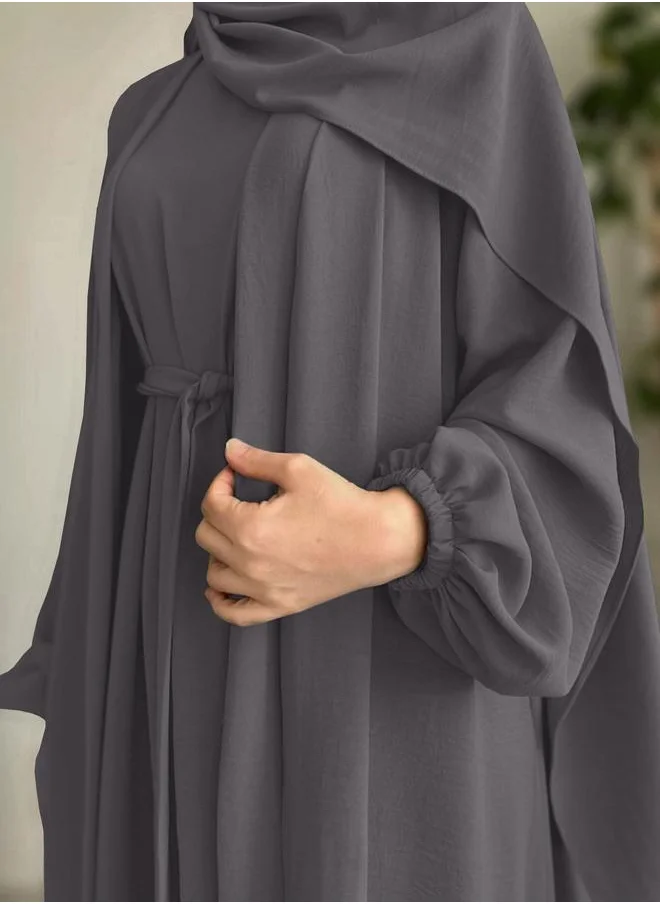 Take Two Take Two Women Solid Long Sleeve Front Open Abaya with Inner Dress