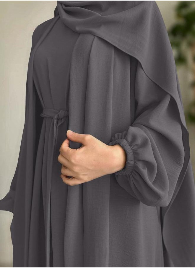 Take Two Take Two Women Solid Long Sleeve Front Open Abaya with Inner Dress  - Image 1