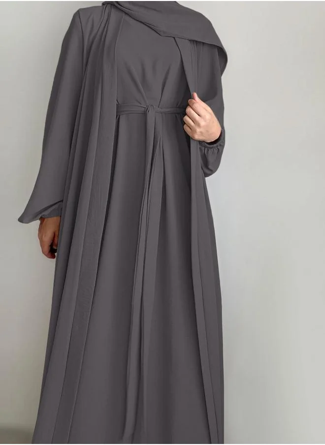 Take Two Take Two Women Solid Long Sleeve Front Open Abaya with Inner Dress