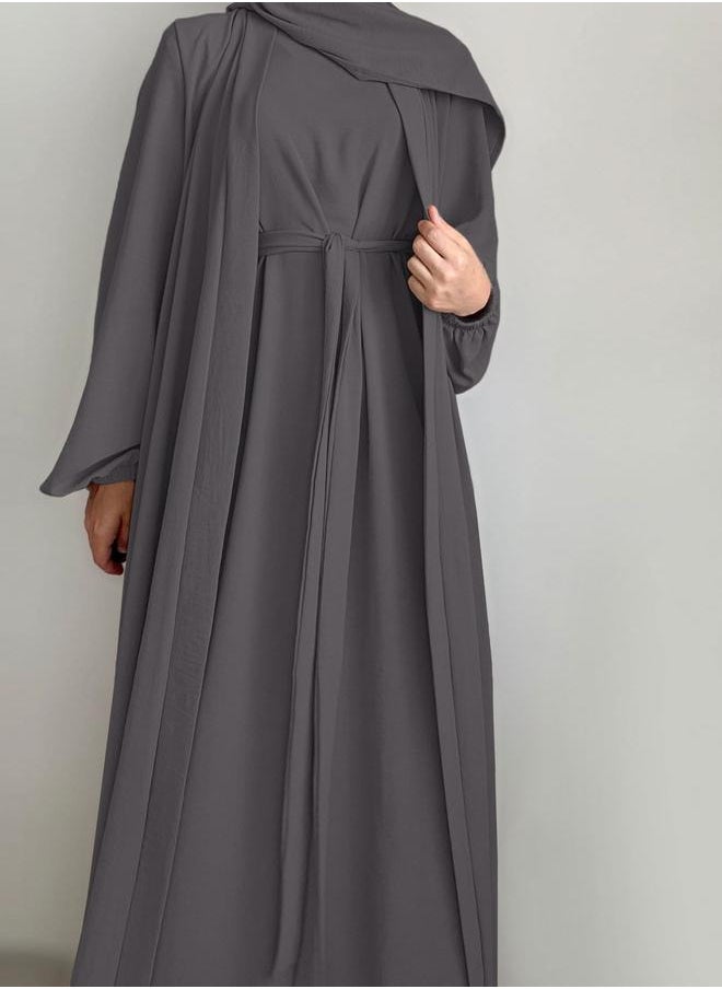 Take Two Take Two Women Solid Long Sleeve Front Open Abaya with Inner Dress  - Image 2