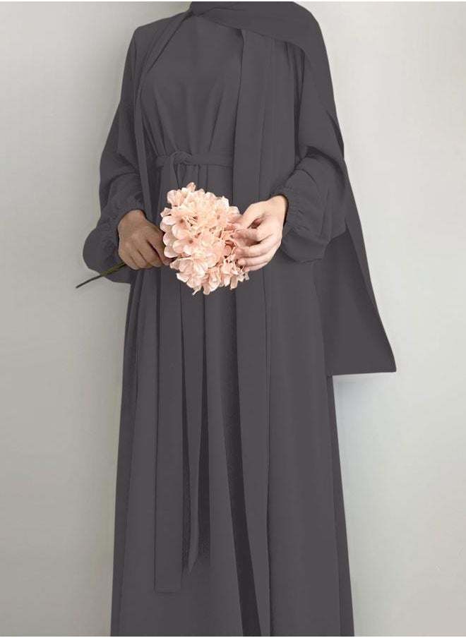 Take Two Take Two Women Solid Long Sleeve Front Open Abaya with Inner Dress  - Image 3