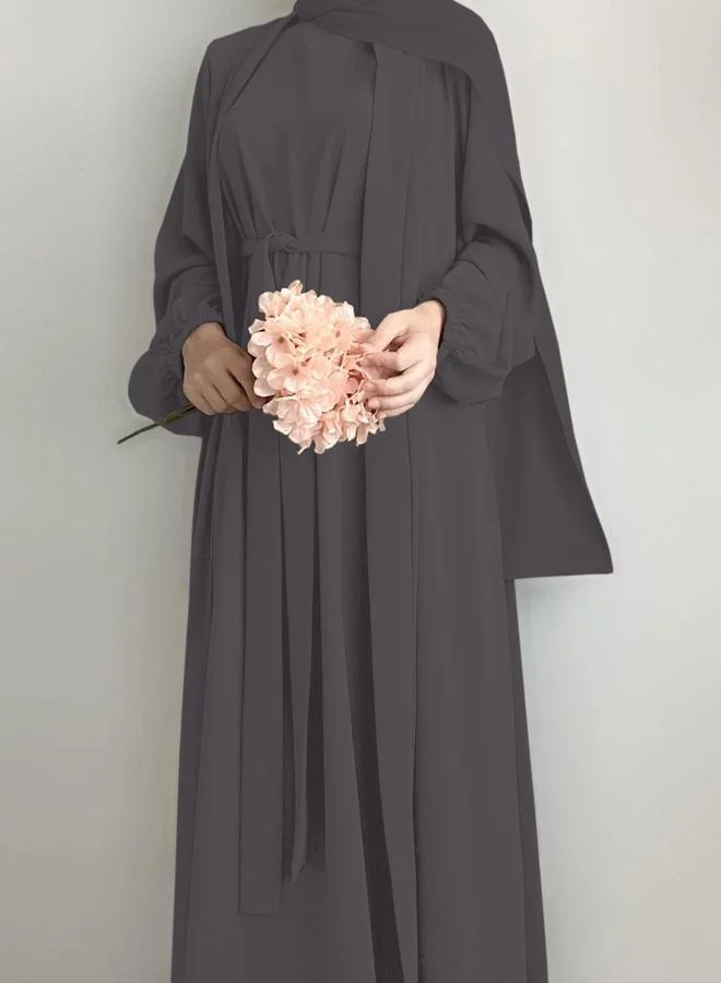 Take Two Women Solid Long Sleeve Front Open Abaya with Inner Dress