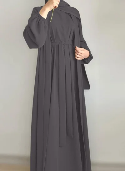 Take Two Women Solid Long Sleeve Front Open Abaya with Inner Dress