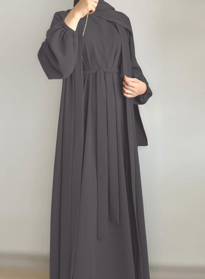 Take Two Women Solid Long Sleeve Front Open Abaya with Inner Dress - Image 1