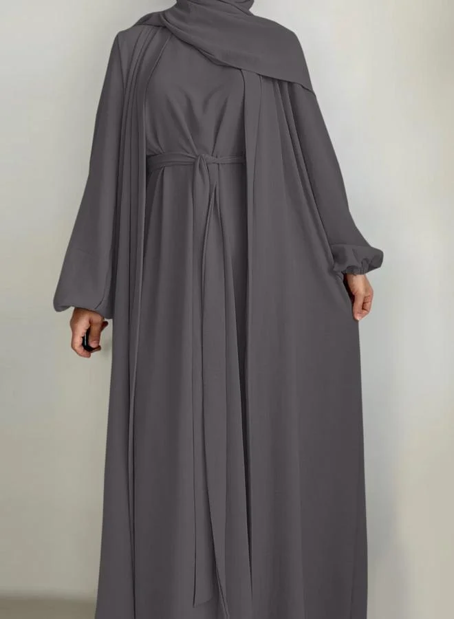 Take Two Women Solid Long Sleeve Front Open Abaya with Inner Dress