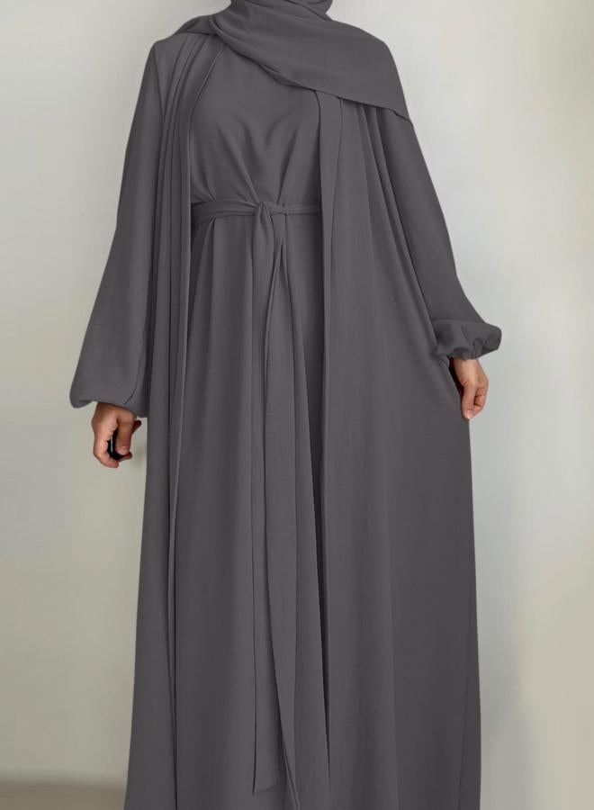 Take Two Women Solid Long Sleeve Front Open Abaya with Inner Dress - Image 5