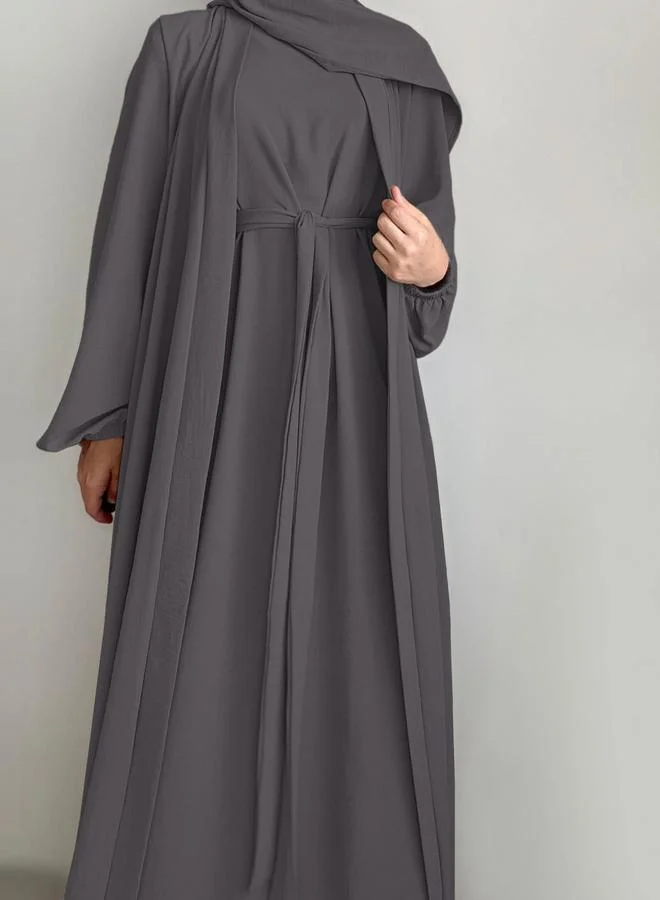 Take Two Take Two Women Solid Long Sleeve Front Open Abaya with Inner Dress