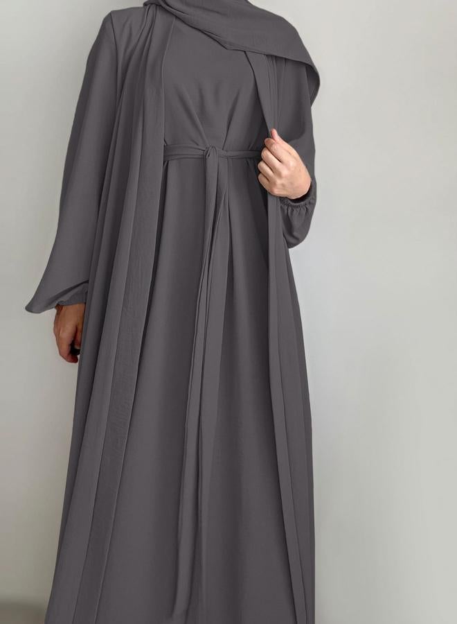 Take Two Women Solid Long Sleeve Front Open Abaya with Inner Dress - Image 2