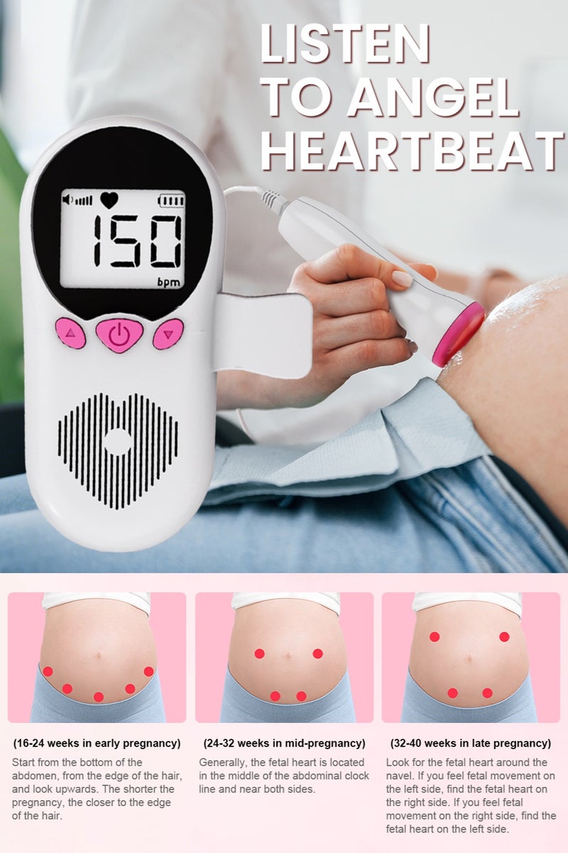 Portable Ultrasound Doppler Fetal Heart Rate Monitor - Baby Heartbeat Monitor Doppler with HD LCD Screen, Safe Prenatal Device for Moms - Image 5