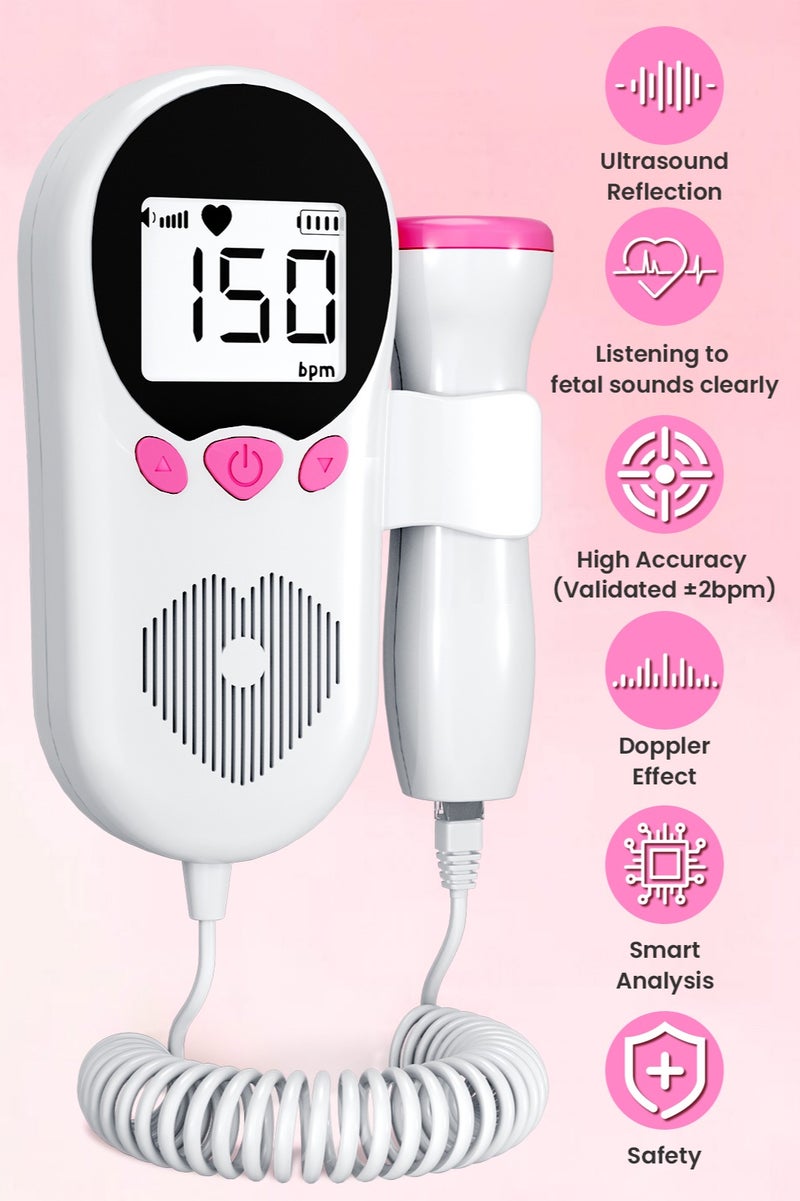 Portable Ultrasound Doppler Fetal Heart Rate Monitor - Baby Heartbeat Monitor Doppler with HD LCD Screen, Safe Prenatal Device for Moms - Image 4