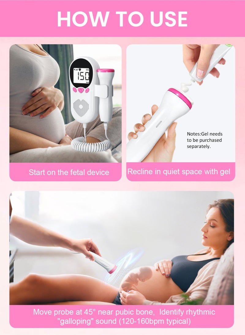 فارون جهاز دوبلر بالموجات فوق الصوتية المحمول لمراقبة معدل ضربات قلب الجنين - جهاز دوبلر لمراقبة ضربات قلب الطفل بشاشة LCD عالية الدقة، جهاز آمن للأمهات قبل الولادة - Image 3