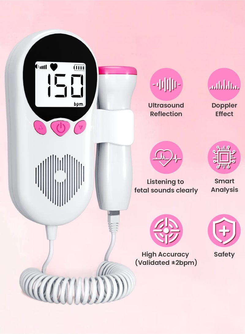 فارون جهاز دوبلر بالموجات فوق الصوتية المحمول لمراقبة معدل ضربات قلب الجنين - جهاز دوبلر لمراقبة ضربات قلب الطفل بشاشة LCD عالية الدقة، جهاز آمن للأمهات قبل الولادة - Image 5