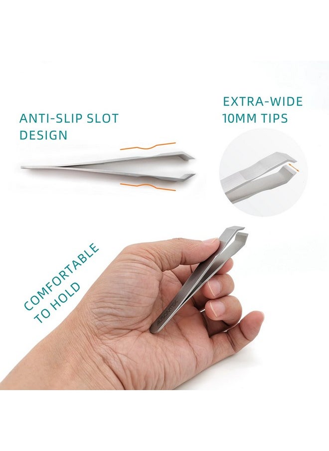 Ausomtek - Usomtek Beard Tweezers Hair Plucking Tweezers Fine Hair Removal Tweezers Eyebrows Tool Stainless Steel 10Mm Tip Antislip Slot Design Cyan Pu Case 1Pack - Image 1