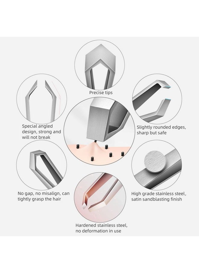Ausomtek - Usomtek Beard Tweezers Hair Plucking Tweezers Fine Hair Removal Tweezers Eyebrows Tool Stainless Steel 10Mm Tip Antislip Slot Design Cyan Pu Case 1Pack - Image 1