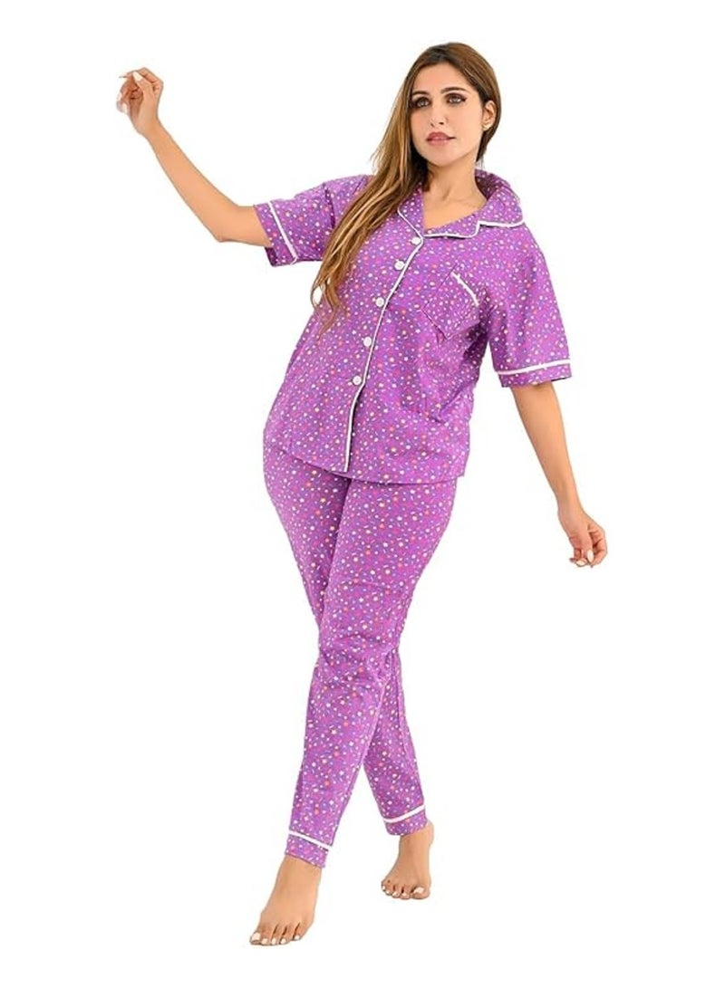 Women's pajama set - 2-piece summer tracksuit, pants and shirt - printed with different designs and specially designed to provide comfort and freshness  - Image 1