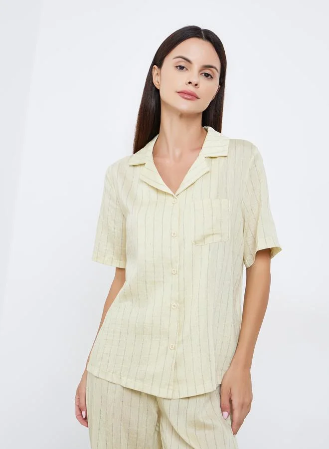 ستايلي طقم بيجاما من بنطال وبلوزة فيسكوز مخططة بأزرار غلق