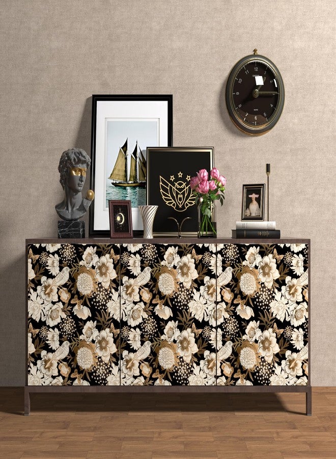 ReWallpaper Vintage Black and Gold Floral Peel and stick Wallpaper Bird Wall Paper for Bathroom 17.5in×23ft Self Adhesive Flower Contact Paper for Kitchen Walls Renter Friendly Accent Wall Living Room - Image 5