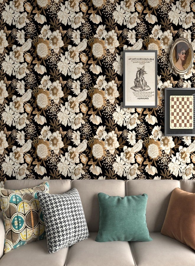 ReWallpaper Vintage Black and Gold Floral Peel and stick Wallpaper Bird Wall Paper for Bathroom 17.5in×23ft Self Adhesive Flower Contact Paper for Kitchen Walls Renter Friendly Accent Wall Living Room - Image 4