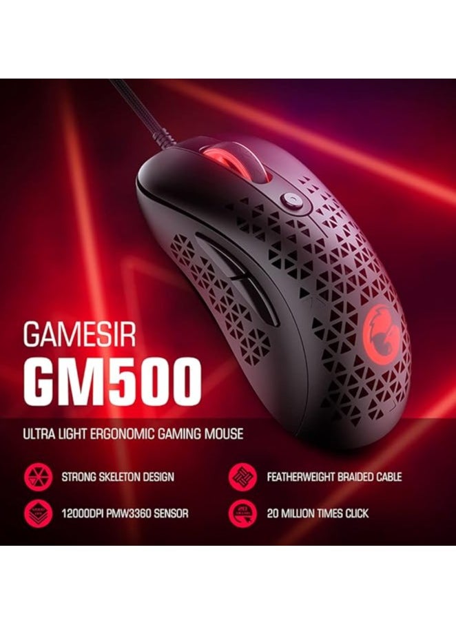 Gamesir Gm500 Ultralight Ergonomic Gaming Mouse With Strong Skeleton Design, Featherweight Braided Cable, 3 Types Led Effects, Compatible With Windows Pc (Windows 7 Or Later)  Macos - Black
