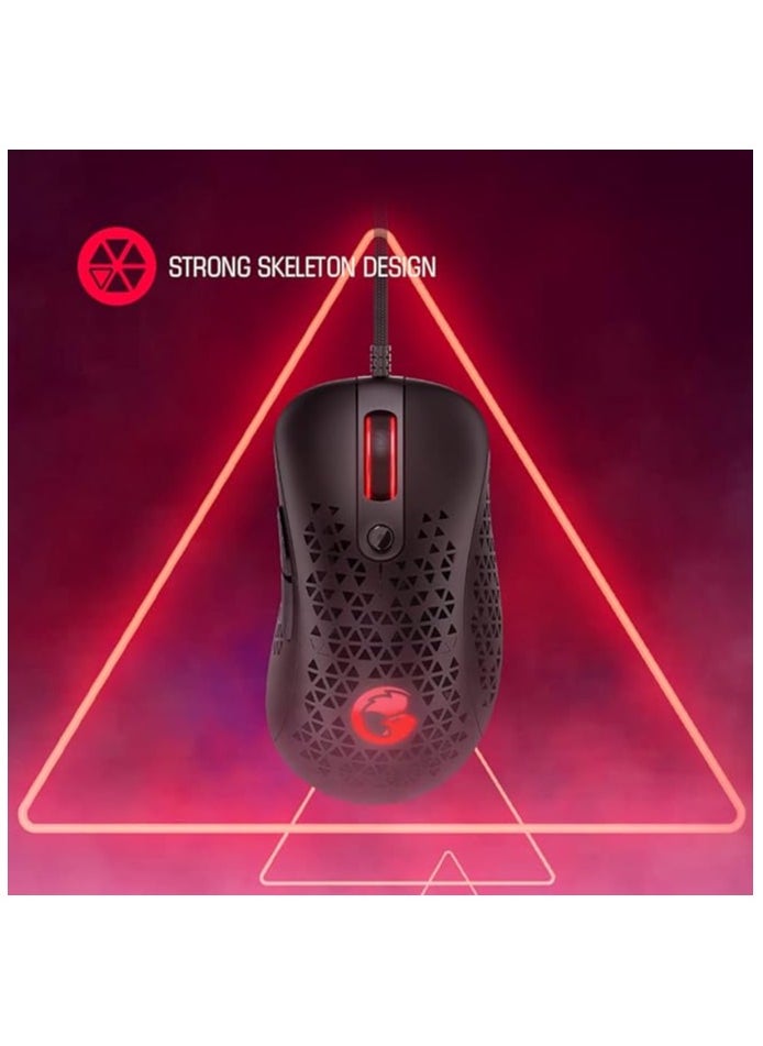 Gamesir Gm500 Ultralight Ergonomic Gaming Mouse With Strong Skeleton Design, Featherweight Braided Cable, 3 Types Led Effects, Compatible With Windows Pc (Windows 7 Or Later)  Macos - Black