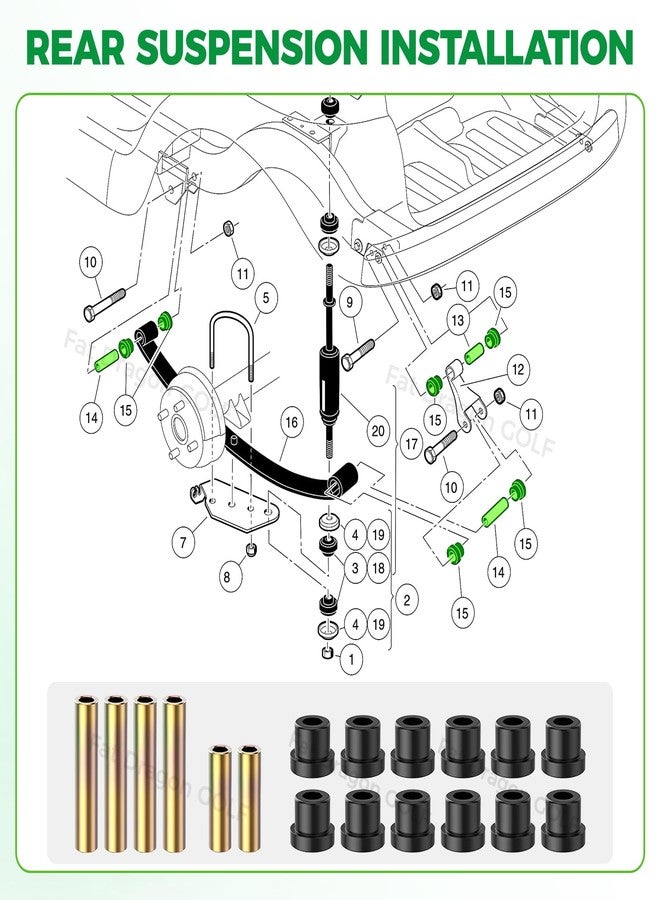 Panglong Club Car Precedent Bushing Kit, Front Suspension & Rear Suspension and A Arm Bushing Kits, Polyurethane Bushings Kit Suitable for 2004-Up Precedent, OEM #102506601, 102506401, 102956201 - Image 5