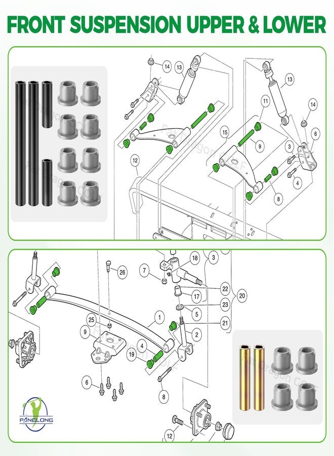 Panglong Club Car Precedent Bushing Kit, Front Suspension & Rear Suspension and A Arm Bushing Kits, Polyurethane Bushings Kit Suitable for 2004-Up Precedent, OEM #102506601, 102506401, 102956201 - Image 4