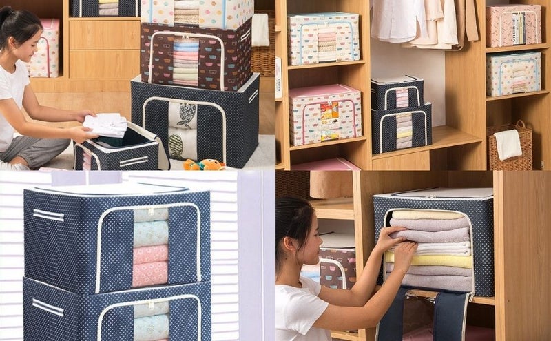 DIOXIT Clothes Storage Box Multi 66 Litre Rectangular Foldable Clothes Storage Boxbin Boxes Extra Foldable Stackable Container OrganizerCloth Storage Bags with Zip Pack Of 2 2 - Image 3