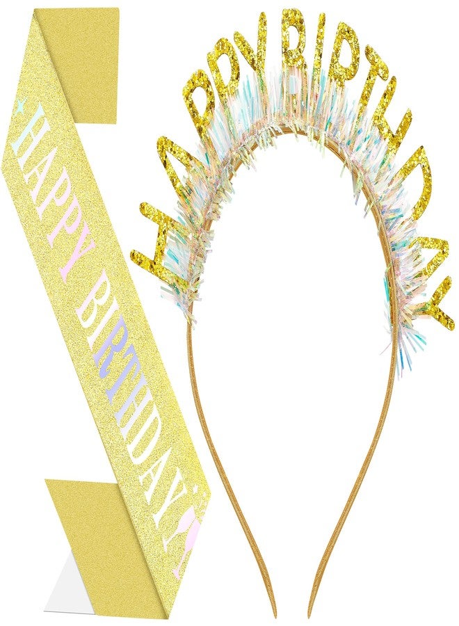 Papoopy Birthday Headband with Sash for Women, Birthday Crwon Tiara for Decorations - Image 1