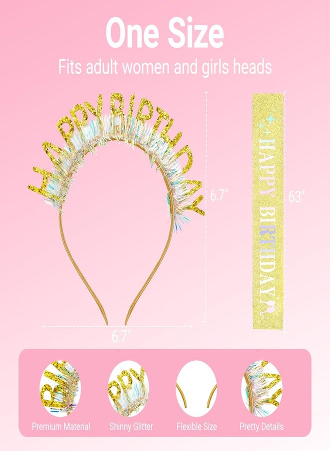 Papoopy Birthday Headband with Sash for Women, Birthday Crwon Tiara for Decorations - Image 2