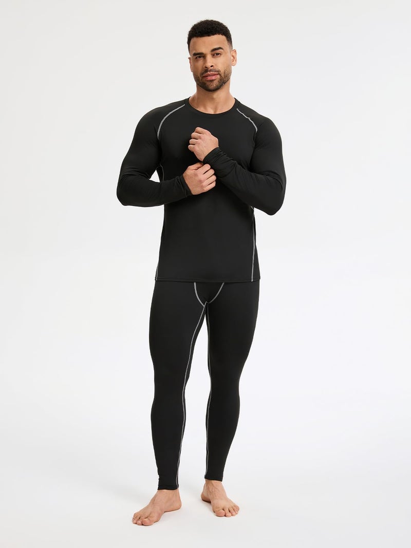 Celfaeree 2 Packs Compression Set Men Thermal Underwear for Men Long Johns for Mens Thermals Top and Bottom Set Black/Black M - Image 3