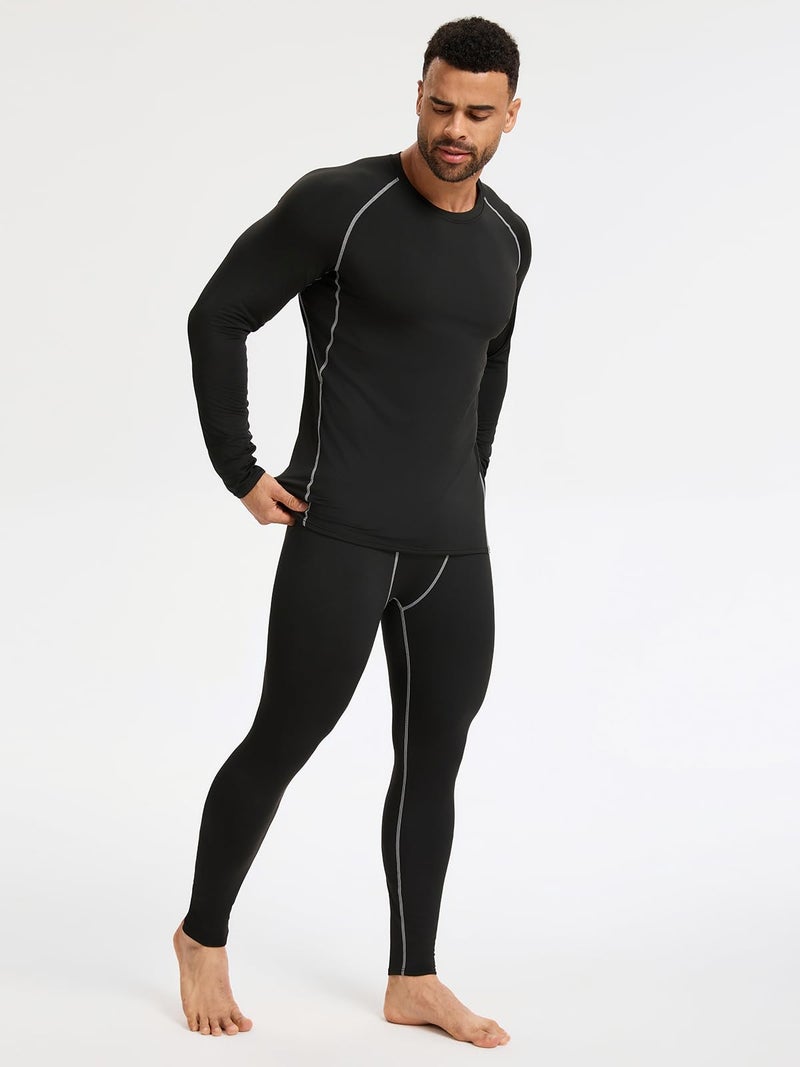 Celfaeree 2 Packs Compression Set Men Thermal Underwear for Men Long Johns for Mens Thermals Top and Bottom Set Black/Black M - Image 4