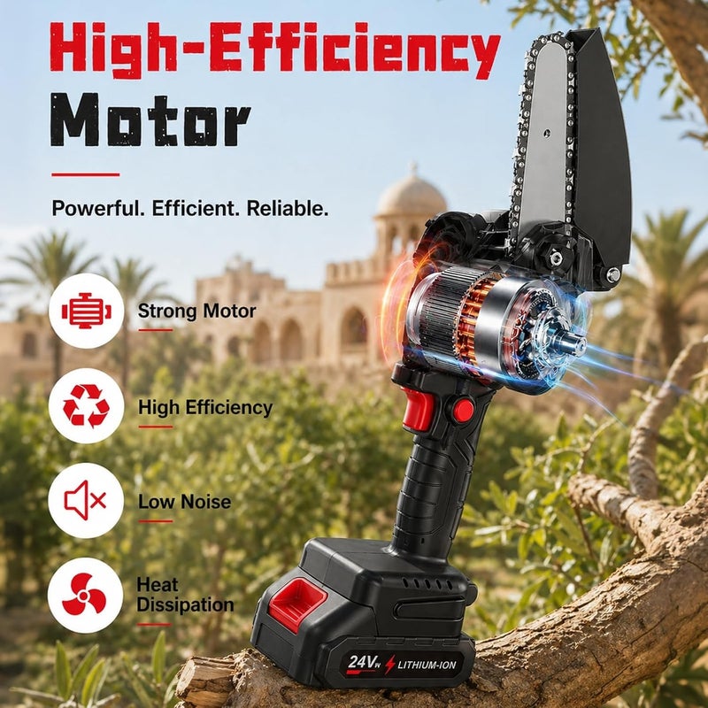 Favarey Cordless Mini Chainsaw, 6 Inch Upgraded 24V Electric Chainsaw 2 * 1500mAh Battery Powered, Gardening Branch Wood Cutting, Handheld Mini Chainsaw for Tree Pruning - Image 4