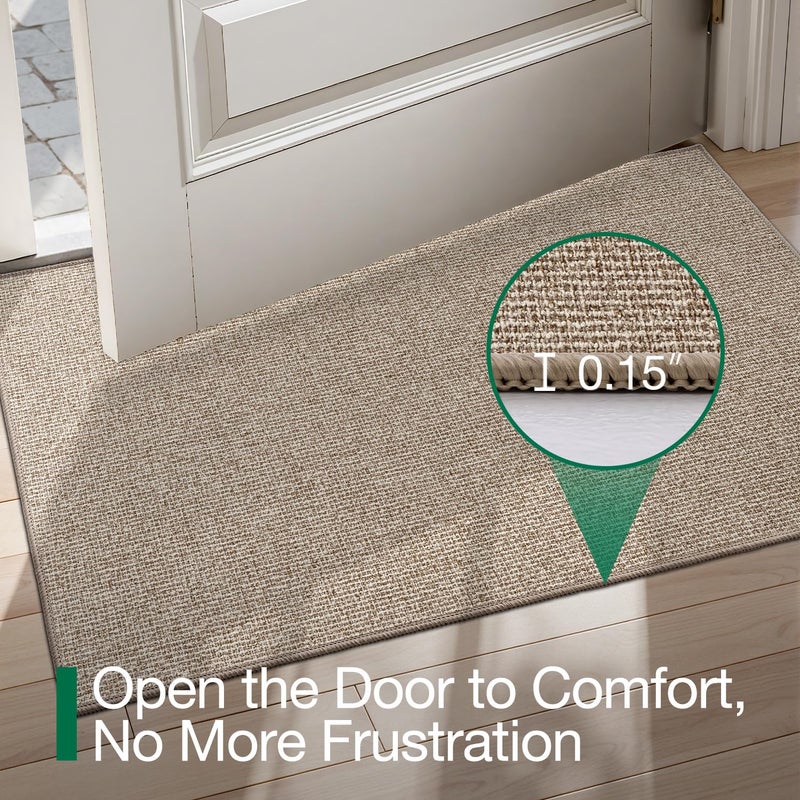 LUMI Indoor Door Mat 17"x30", Ultra Thin Low Profile Non-Slip Doormat for Home Entrance, Absorbent & Stain-Resistant Welcome Mats, Washable Entryway Mat for Front Door, Patio, Porch, Khaki - Image 4