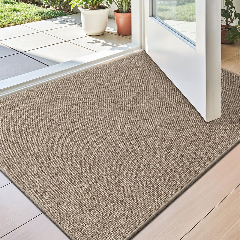 LUMI Indoor Door Mat 17"x30", Ultra Thin Low Profile Non-Slip Doormat for Home Entrance, Absorbent & Stain-Resistant Welcome Mats, Washable Entryway Mat for Front Door, Patio, Porch, Khaki - Image 1