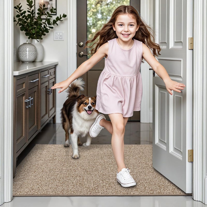 LUMI Indoor Door Mat 17"x30", Ultra Thin Low Profile Non-Slip Doormat for Home Entrance, Absorbent & Stain-Resistant Welcome Mats, Washable Entryway Mat for Front Door, Patio, Porch, Khaki - Image 5