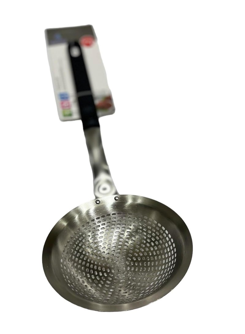 Stainless steel oil strainer with black handle - Image 2