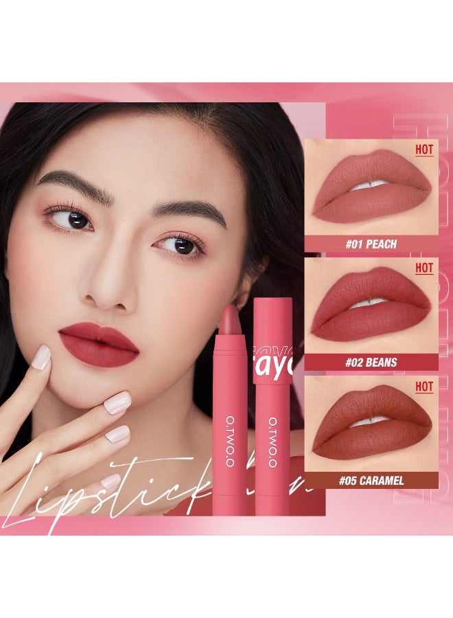 OTWOO O.TWO.O Creamy Matte Crayon Lipstick – Smooth, Long-Lasting Matte Finish (#2, BEANS) - Image 3